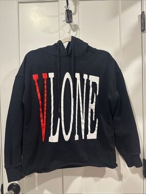 VLONE Black Hoodie with Red & White Lettering